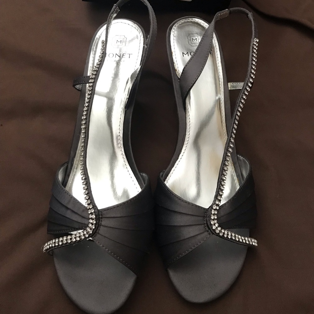 Gray Short Heels with Rhinestone Detail